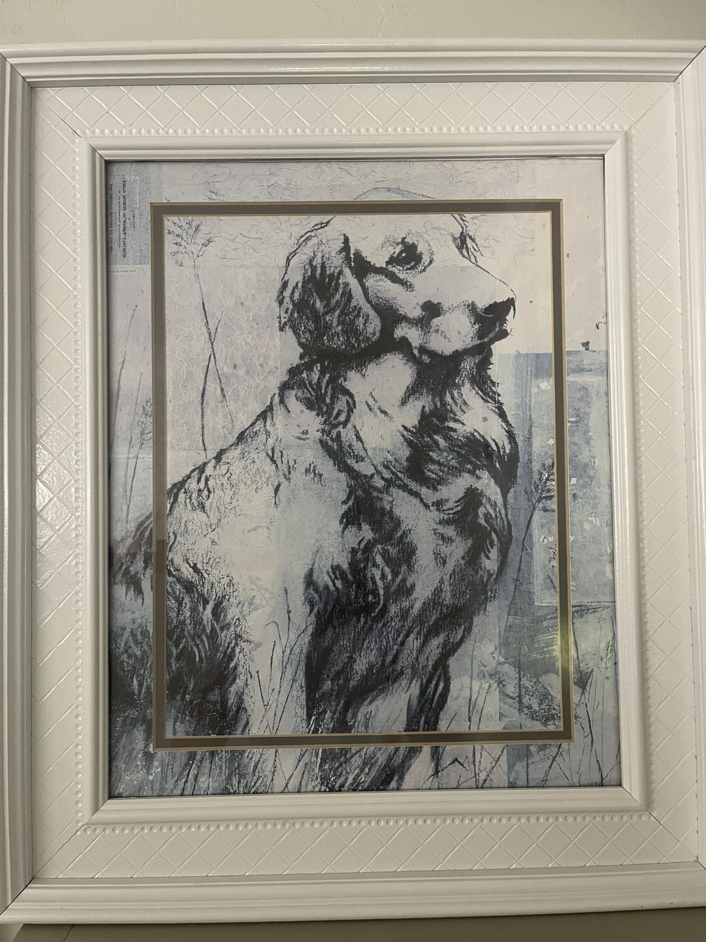 Blue & White Golden Retriever Print