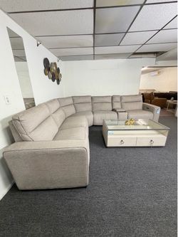 Fabric sectional with 3 power recliners and console  • MIREN •