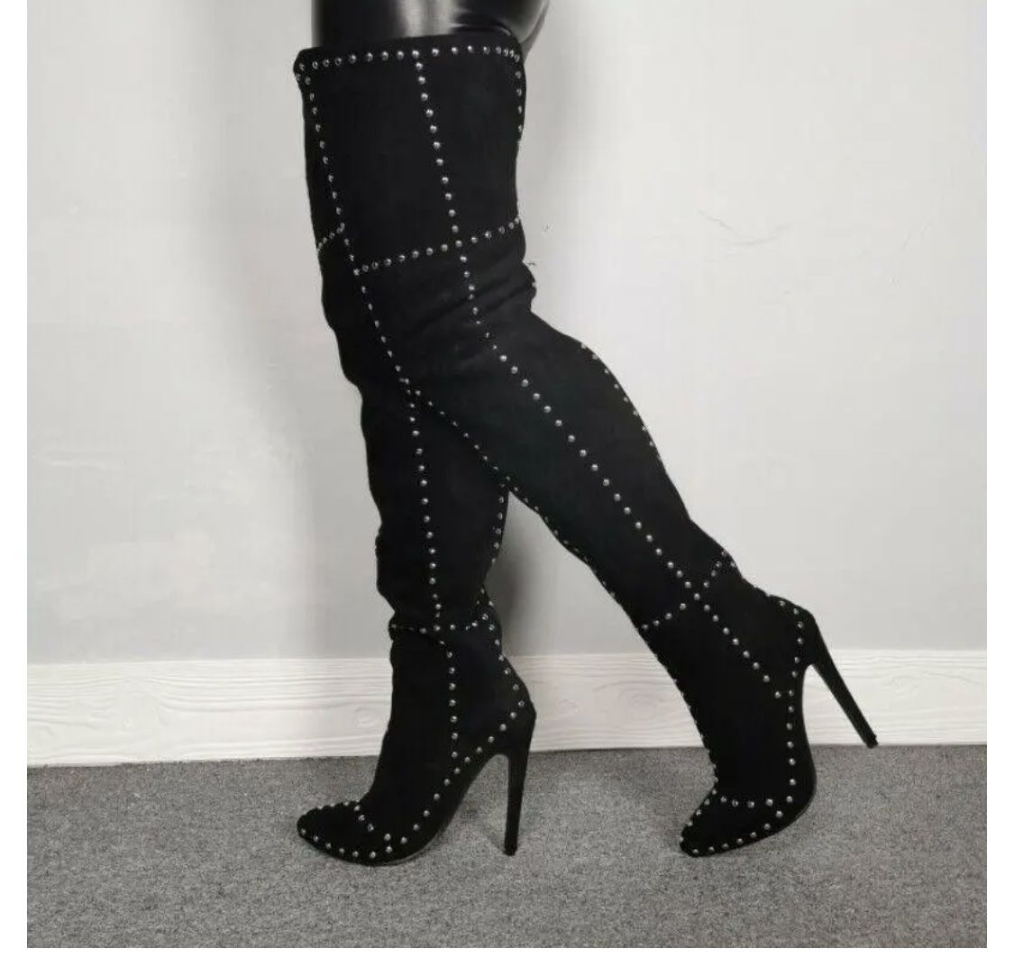 Black Studded Over The Knee Boots