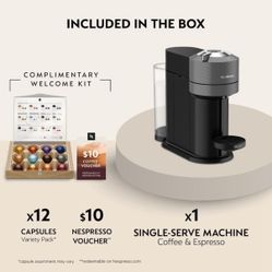 New Nespresso Vertuo Next Coffee and Espresso Maker, Machine Only, 1260 watts, Dark Gray