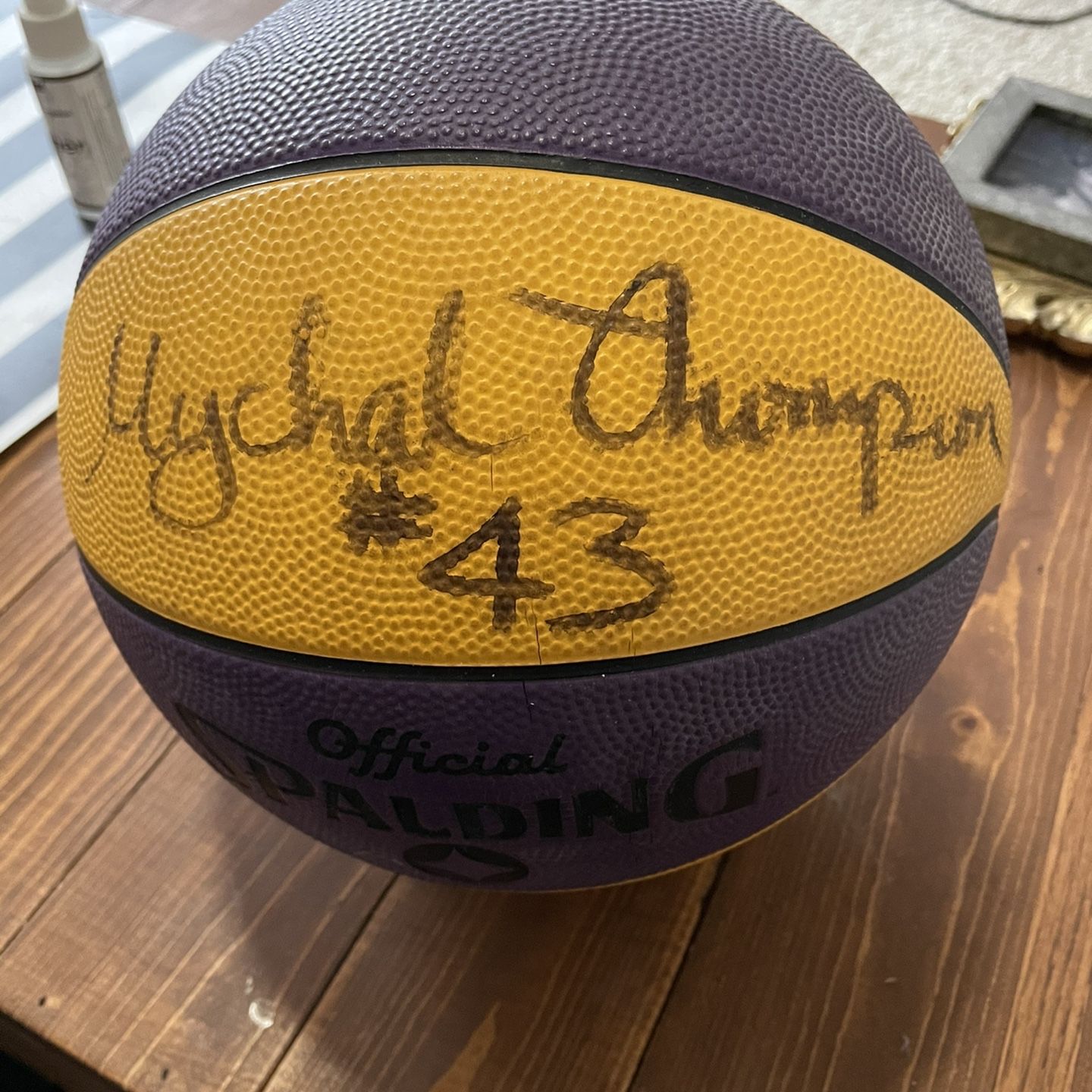 Lakers Collectable Mychal Thompson & Mike Smrek Signatures on Magic Johnson Basketball
