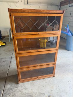 Vintage Oak Barrister Bookcase with Leaded Glass Door