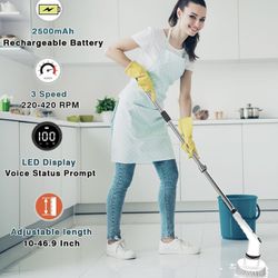 New Electric Spin Scrubber Rechargeable Cleaning Brush with 9 Replaceable Brush Heads, Cordless Portable Power Scrubber, Bathroom Scrubber for Cleanin