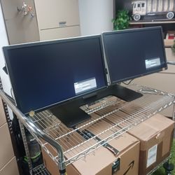 Pair Dell 24 inch 1920 X 1080 Widescreen LCD Monitors With Dell Dual Stand
