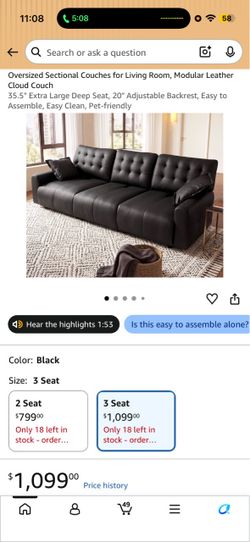 Oversized Sectional Couches for Living Room, Modular Leather Cloud Couch