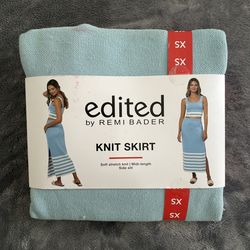 edited by REMI BADER Knit Striped Midi Skirt XS Light Blue White Side Slit