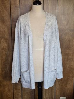 Verve Ami Sweater Woman's Large White Heathered 3/4 Sleeve Cardigan 2X