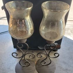 Metal Designer Stands With Glass Candle Holders.