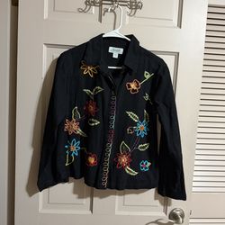 Vintage Women's Floral Embroidered Jacket Size Medium 10/12