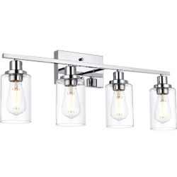MELUCEE 4-Light Bathroom Lighting Fixtures with Clear Glass Shade Chrome Finish