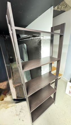 Dark Brown Ladder Bookshelf 5-Tier