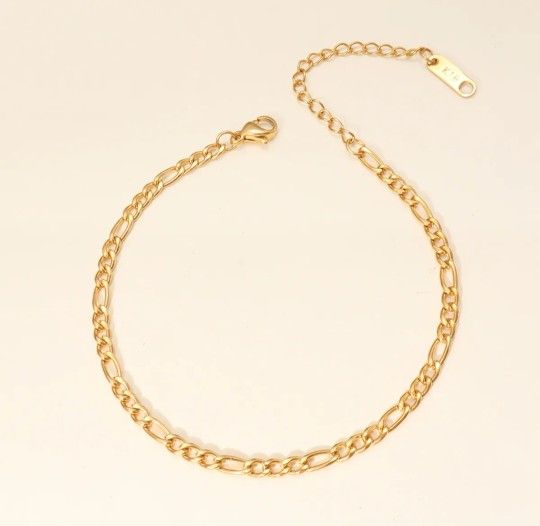 Stainless Steel Gold Platwd Figaro Chain Anklet