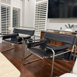 Pair (2) Of Gorgeous Leather Wassily Chairs 