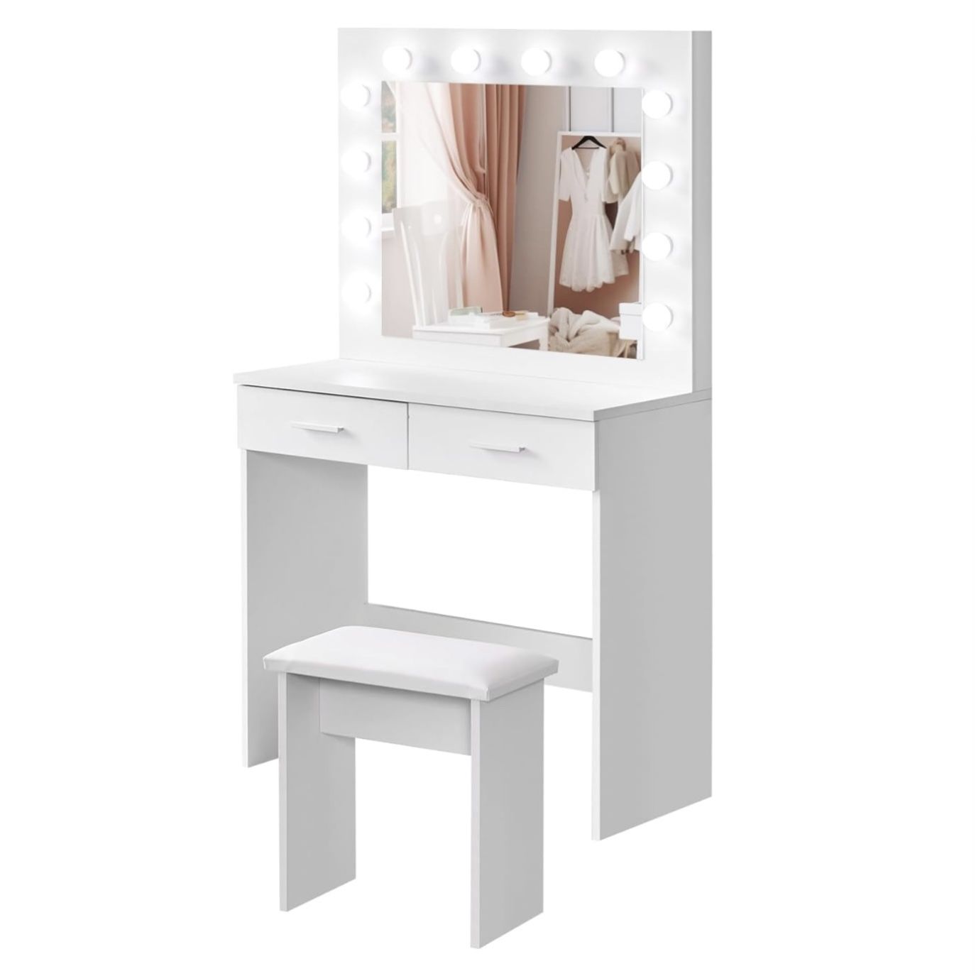 Vanity Table With Chair and Hollywood Mirror