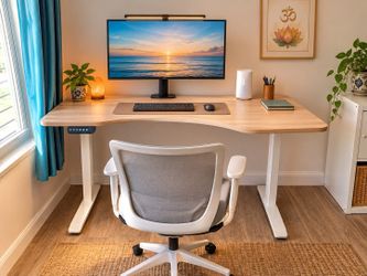 Curved Electric Height-Adjustable Standing Desk – 55" – Maple/White