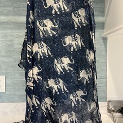 Thai Blue and White Elephant Scarf