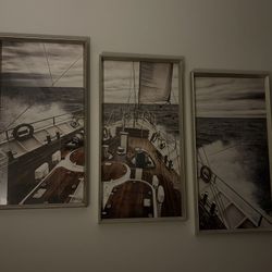 3-Piece Nautical Sailboat Wall Art Set – Framed Coastal Décor