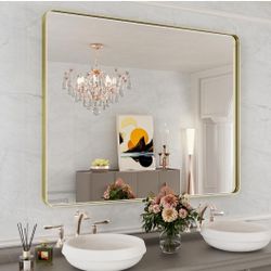 Gu Wet 32x40 Rectangular Bathroom Mirror Gold