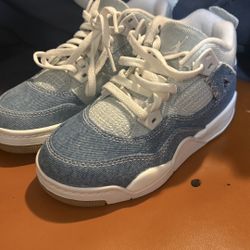 New Authentic Little Kids Air Jordan 4 Retro Worn Blue Jean Denim 13c Child Shoe