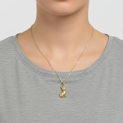 14K Yellow Gold Diamond Cut Cat Pendant