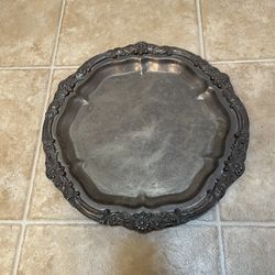 Vintage Antique Round Tray Heavy Metal 14”