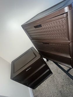 Brown Plastic Rattan-Style Storage Deck Box Set