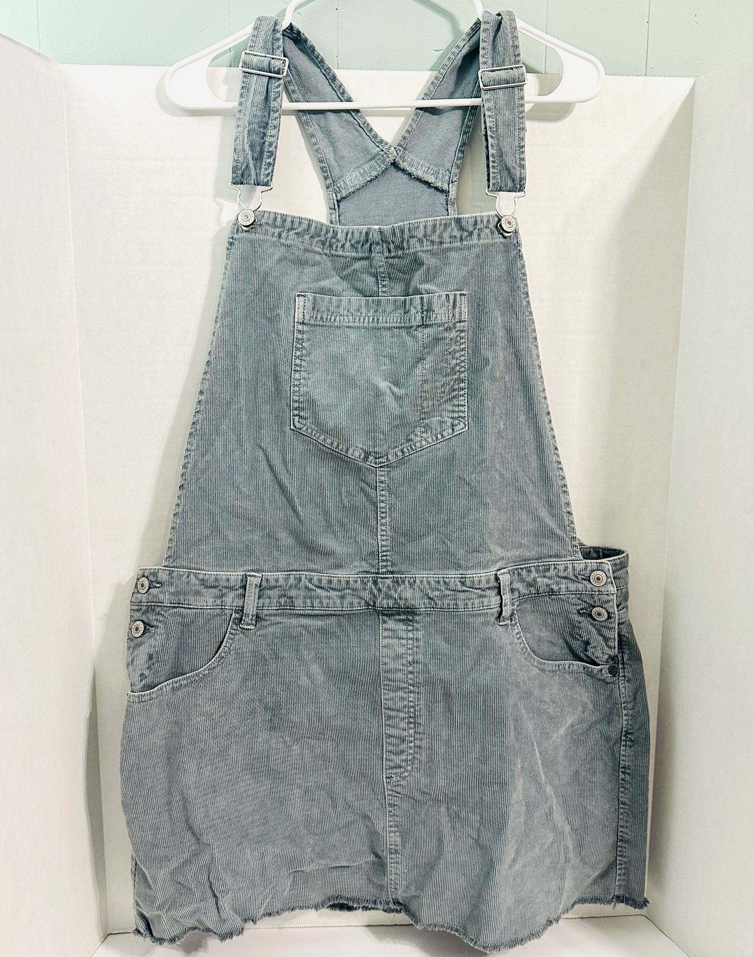 American Eagle Blue/Green Corduroy Overall Jumper Dress Women's Size L