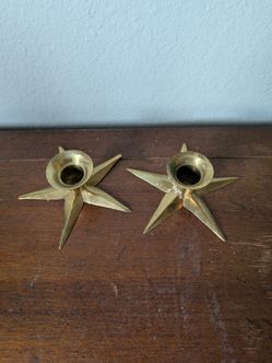 Vintage Brass Five Point Star Candle Holders