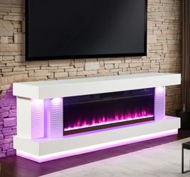 Brand New White 71'Inch TV Stand w Electric Fireplace