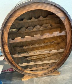Barrel-Shaped Wooden Wine Rack