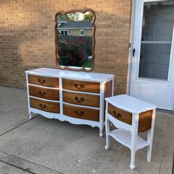 French provincial Dresser With Mirror and Nightstand Set