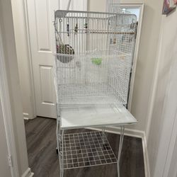 Open Top Medium Metal White Bird Cage With Stand