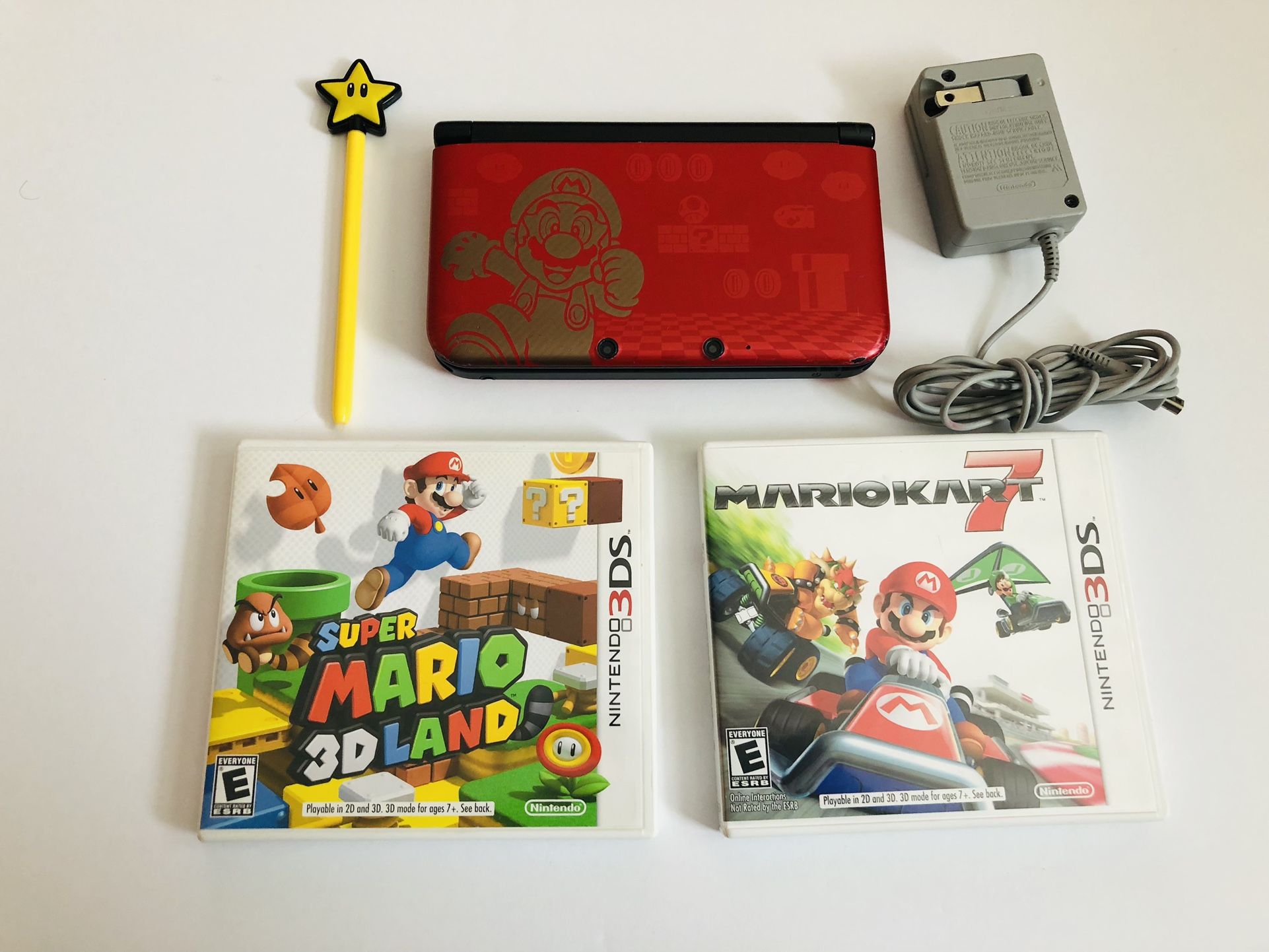 Nintendo 3DS XL New Super Mario Bros. 2 Gold Edition Console W/ Charger, Mario Star Stylus and 2 Mario Games