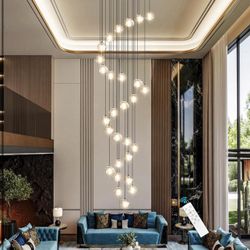 Brand New In The Box- HAIXIANG 13ft Modern LED Chandeliers for Entryway Living Room Long Light High Ceiling Dining Room Light Dimmable Pendant Lightin