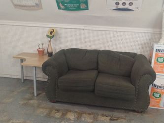 FREE - Olive Green Loveseat / Small Sofa with Nailhead Trim