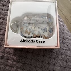 Charging Case Cover with Keychain Clip for Apple AirPods Pro in the multicolored butterflies design. 