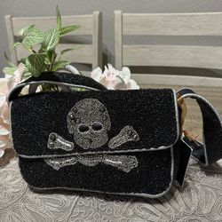 Viral Skull Halloween Beaded Shoulder Bag NWT