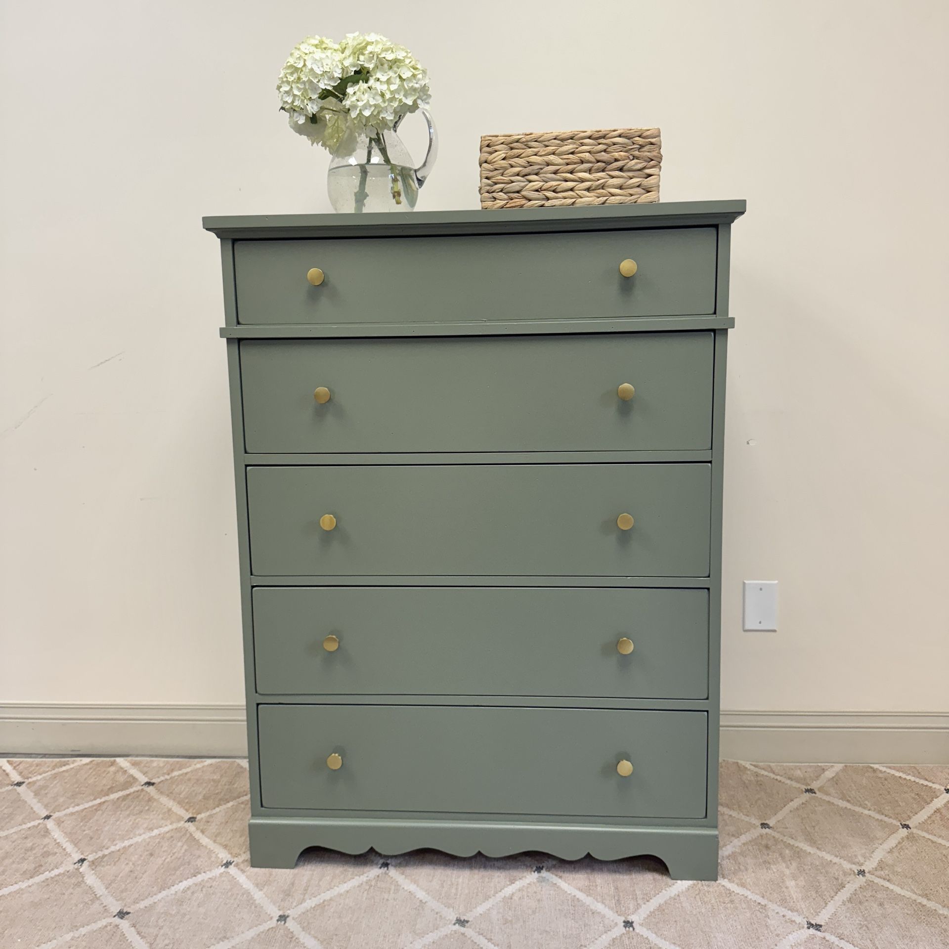 Stunning Green 5 Drawer Tall Wood Dresser