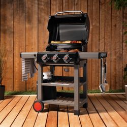 Coleman Cookout 3-Burner Propane Gas BBQ Grill w/ 535-Sq. In. Total Cooking Surface Instastart Ignition, Black/Gray