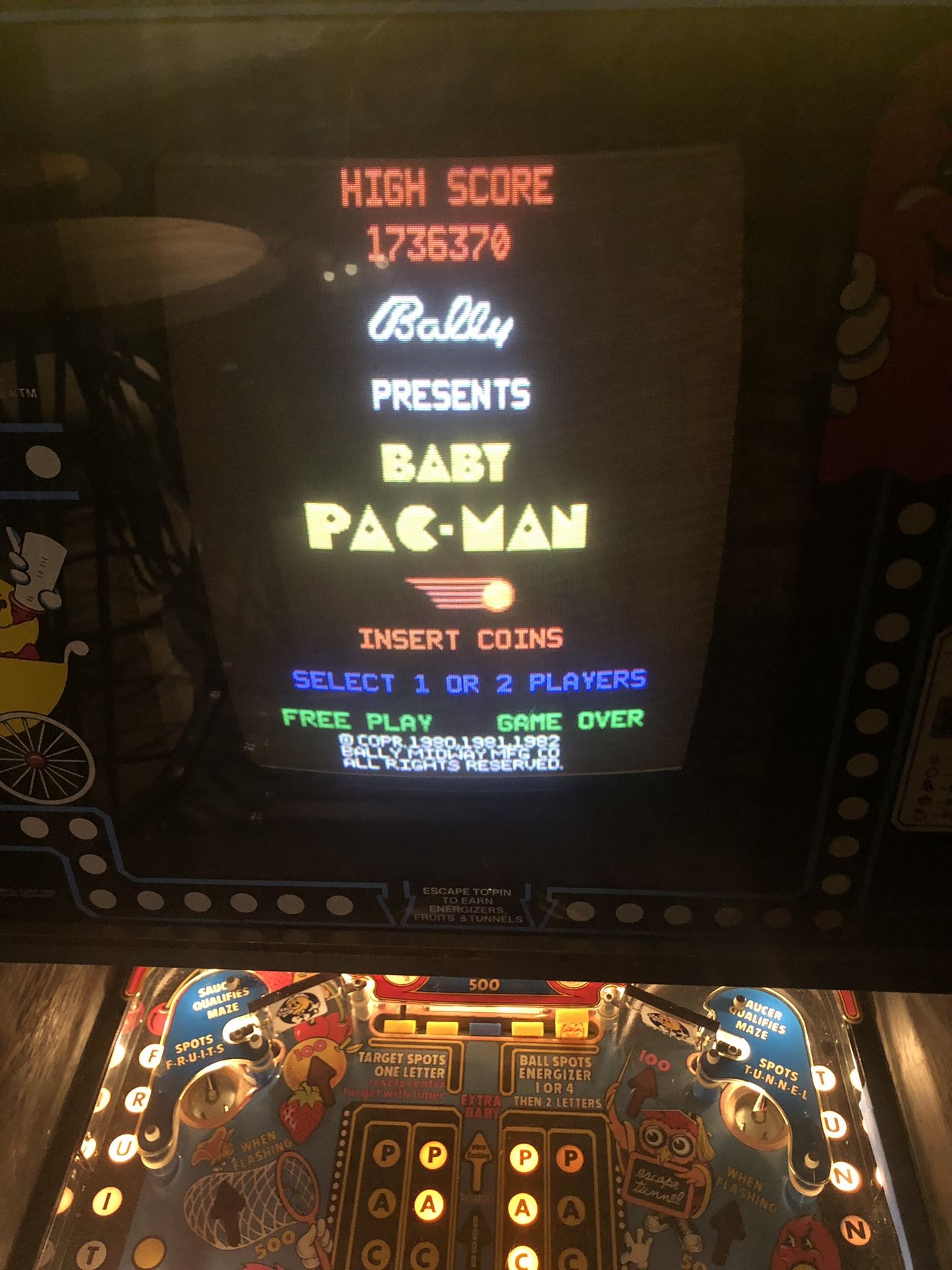 Mint Condition Baby PacMan Pinball Arcade Game $1000.00