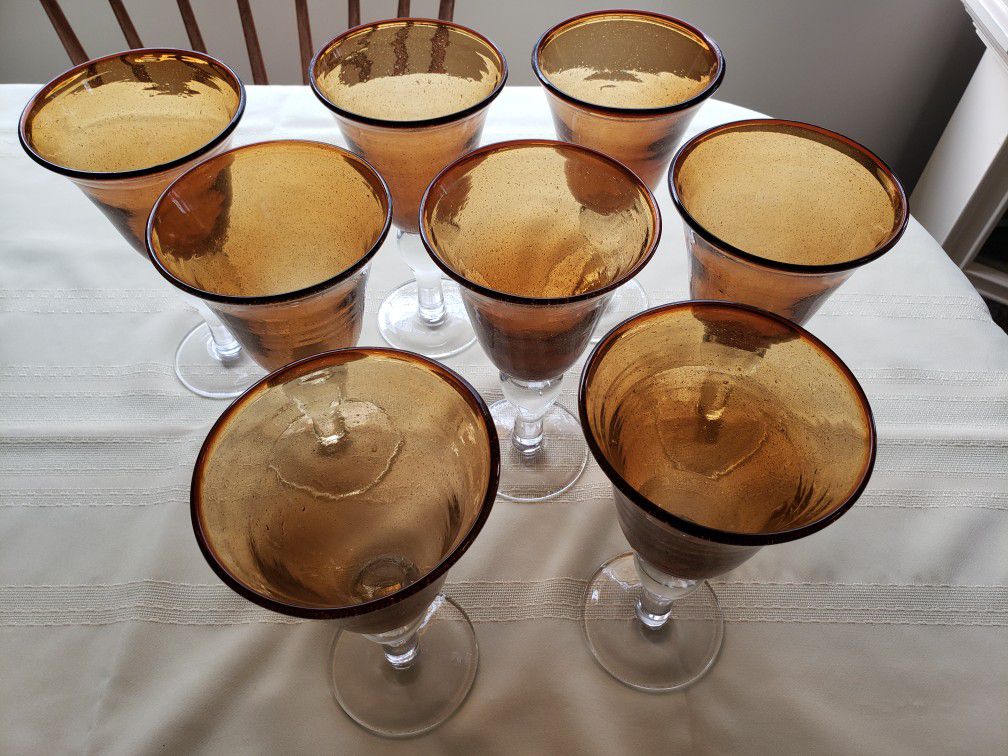 Set Of 8 Amber Goblets