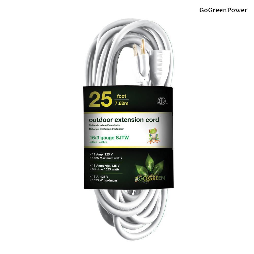 Go Green Power 25 ft. 16/3 Heavy Duty Extension Cord, White