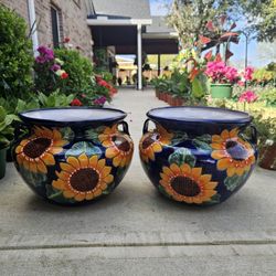 Talavera Sunflower Clay Pots. Planters. Plants. Pottery $60 cada uno