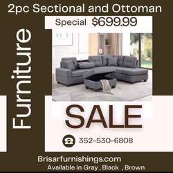 2pc Gray Sectional And Ottoman $699