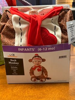 Sock Monkey Infant Costume Size 6-12M