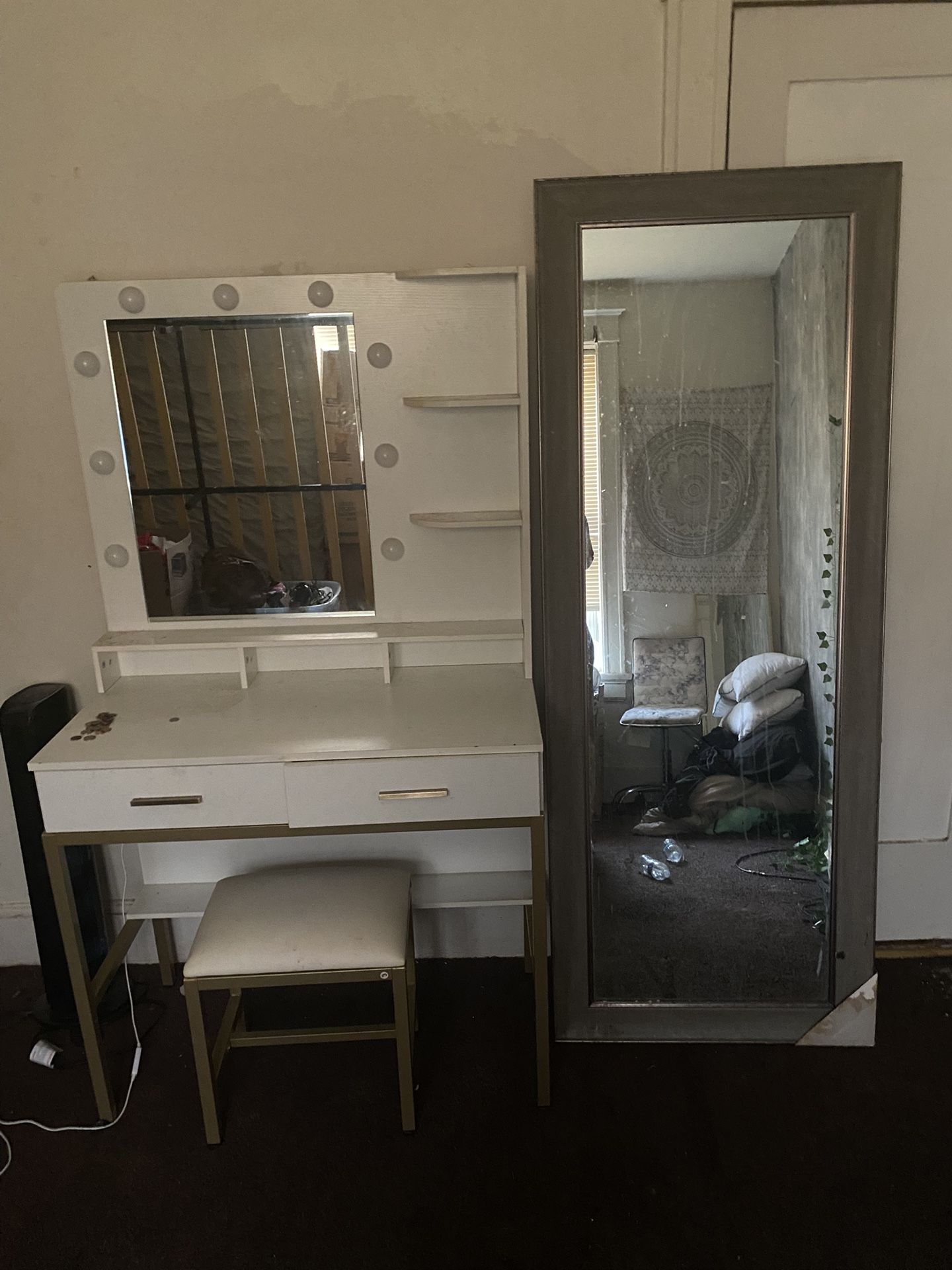 Bedroom vanity, Bookshelves & mirror Sold As Set