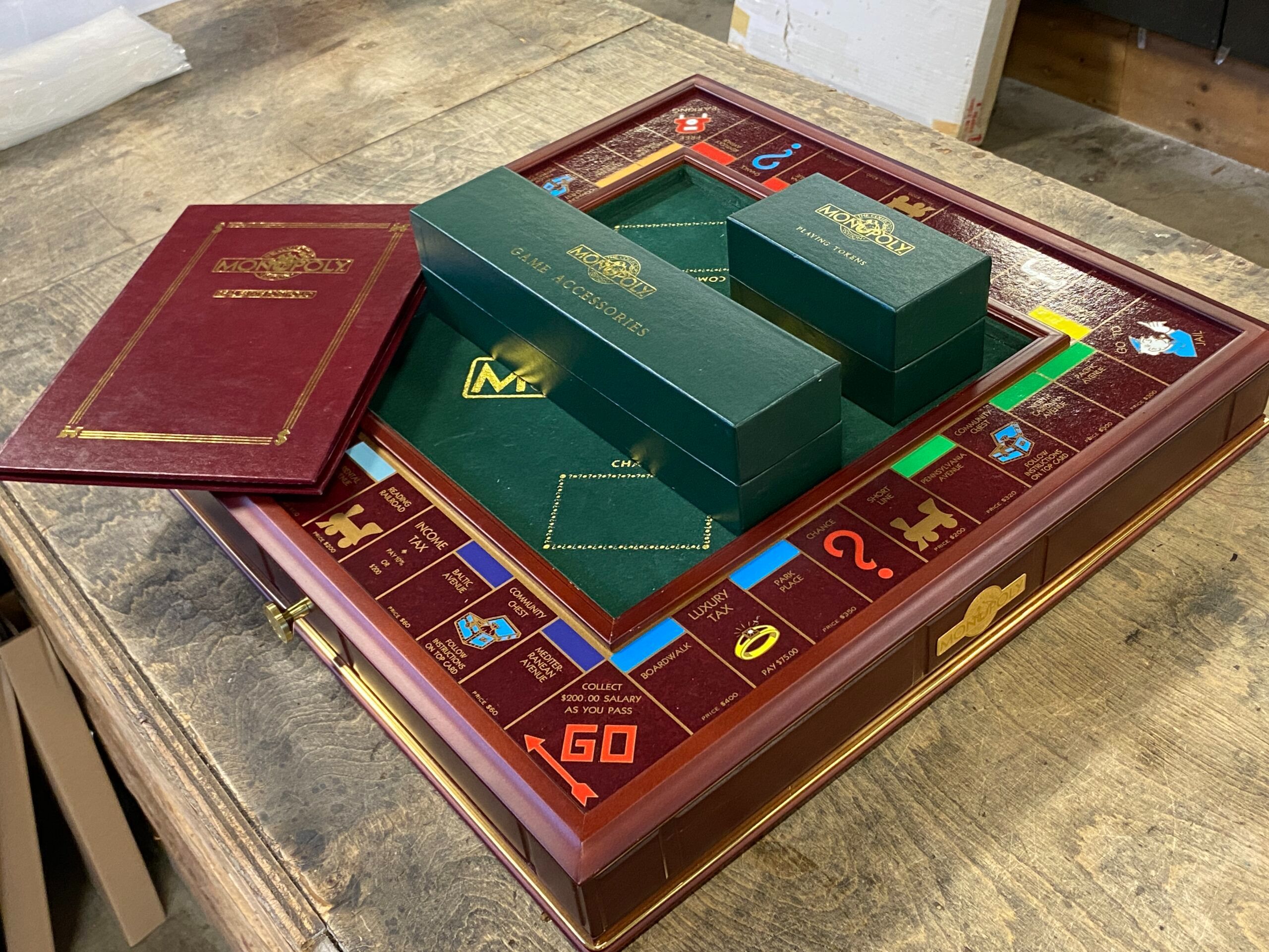 FRANKLIN MINT Monopoly, The Collector’s Edition Game Red Mahogany Board and Gold Plated Tokens