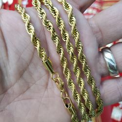 5MM Rope Chain Necklace Stainless Steel 14k Gold Plated  