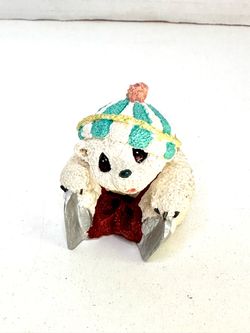 Vintage Miniature Christmas Polar Bear with Ice Skates Resin Figurine
