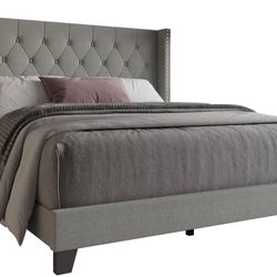 GREY TUFTED FULL BEDFRAME 